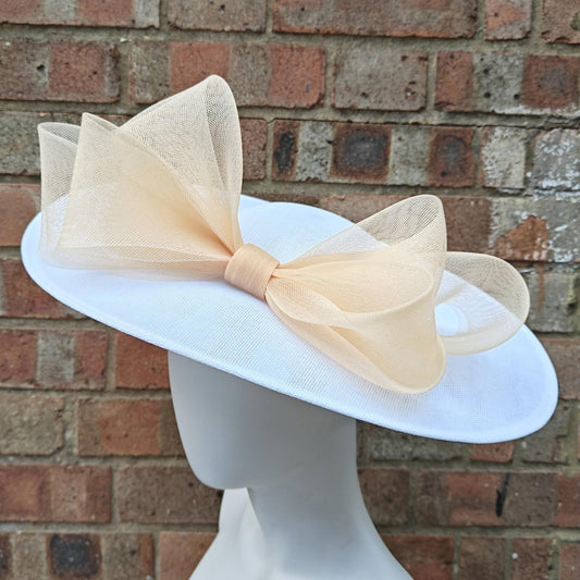 white nude large fascinator wedding hat  handmade hatinator Ascot bow