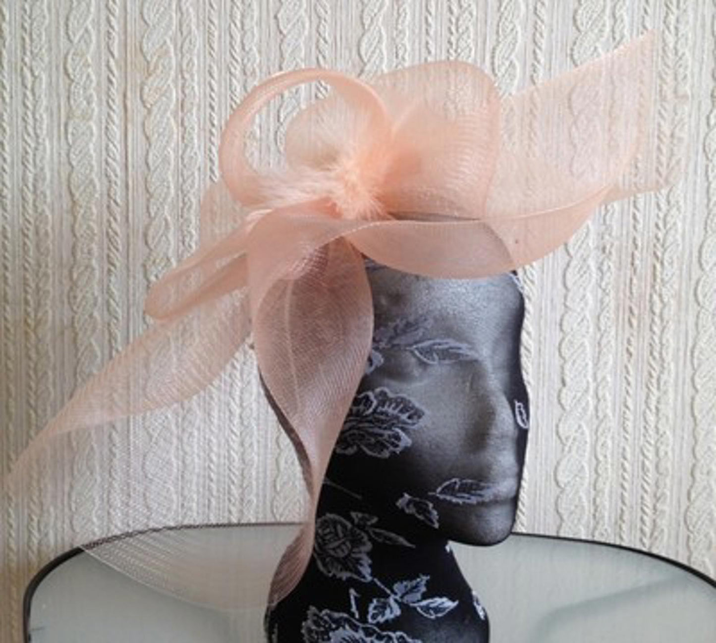 nude peach coral feather headband fascinator millinery hat wedding ascot race