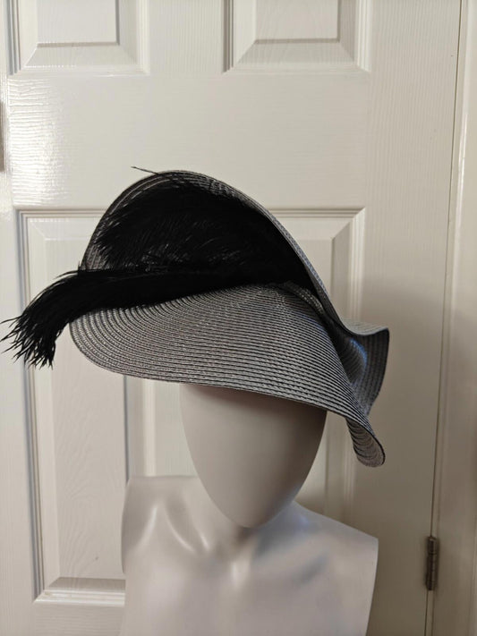 grey large straw fascinator ostrich feather millinery headband wedding hat