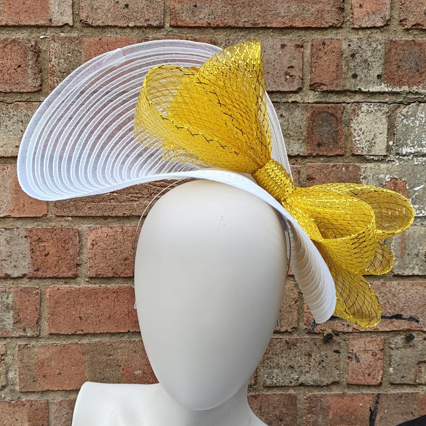 white gold bow crinoline fascinator millinery headband wedding hat party cosplay