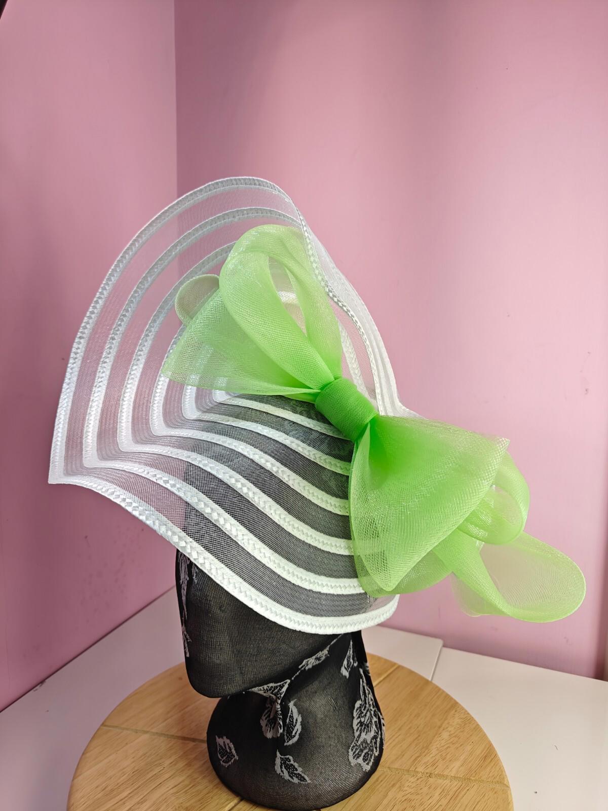 white green bow fascinator millinery wedding hat Kentucky Derby Royal Ascot