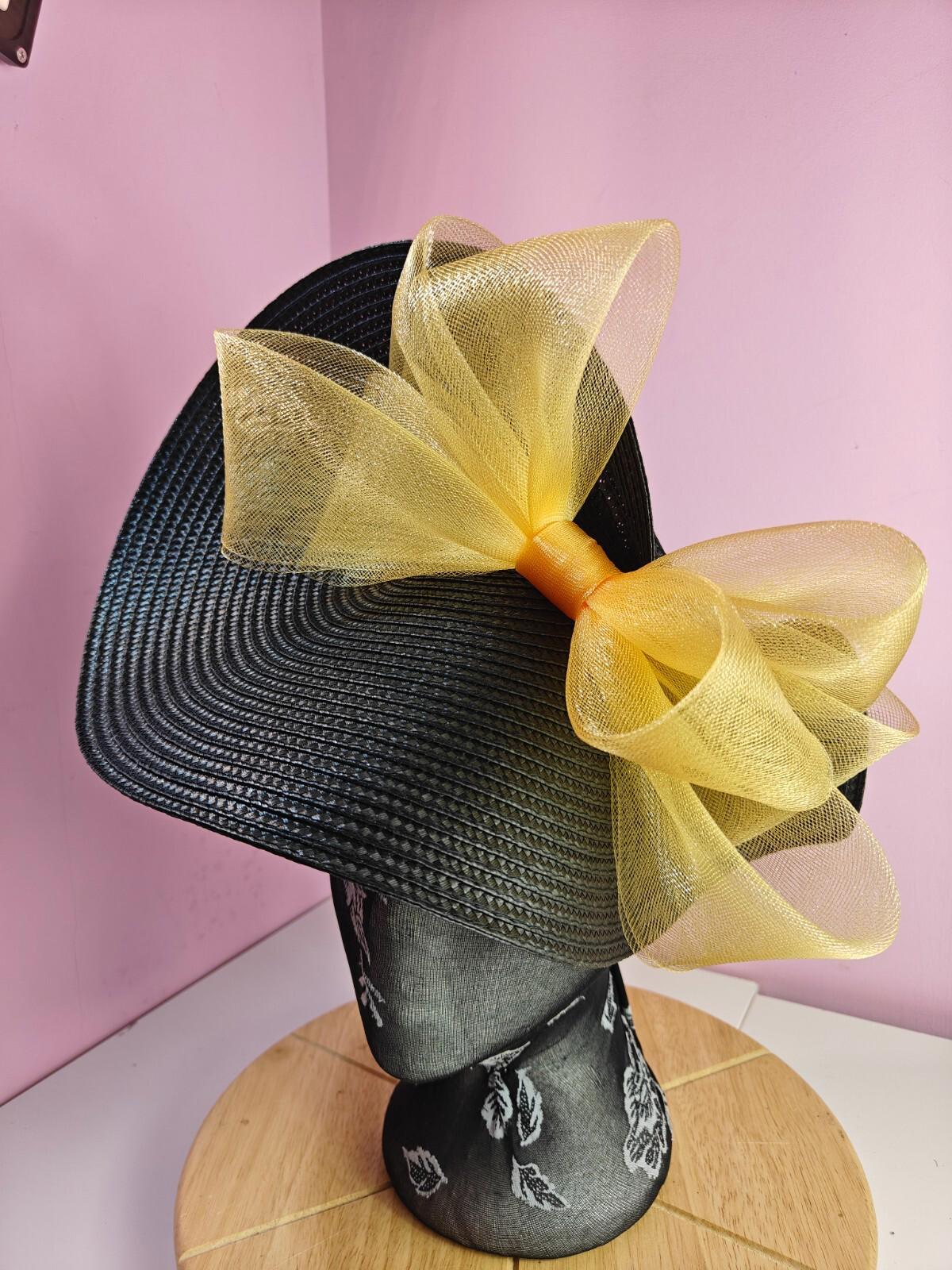 black gold large straw fascinator wedding hat Kentucky Derby Royal Ascot