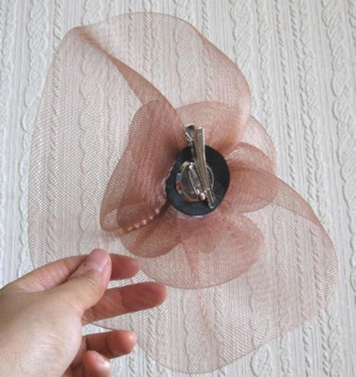 brown tan flower fascinator millinery  brooch clip wedding hat bridal ascot race