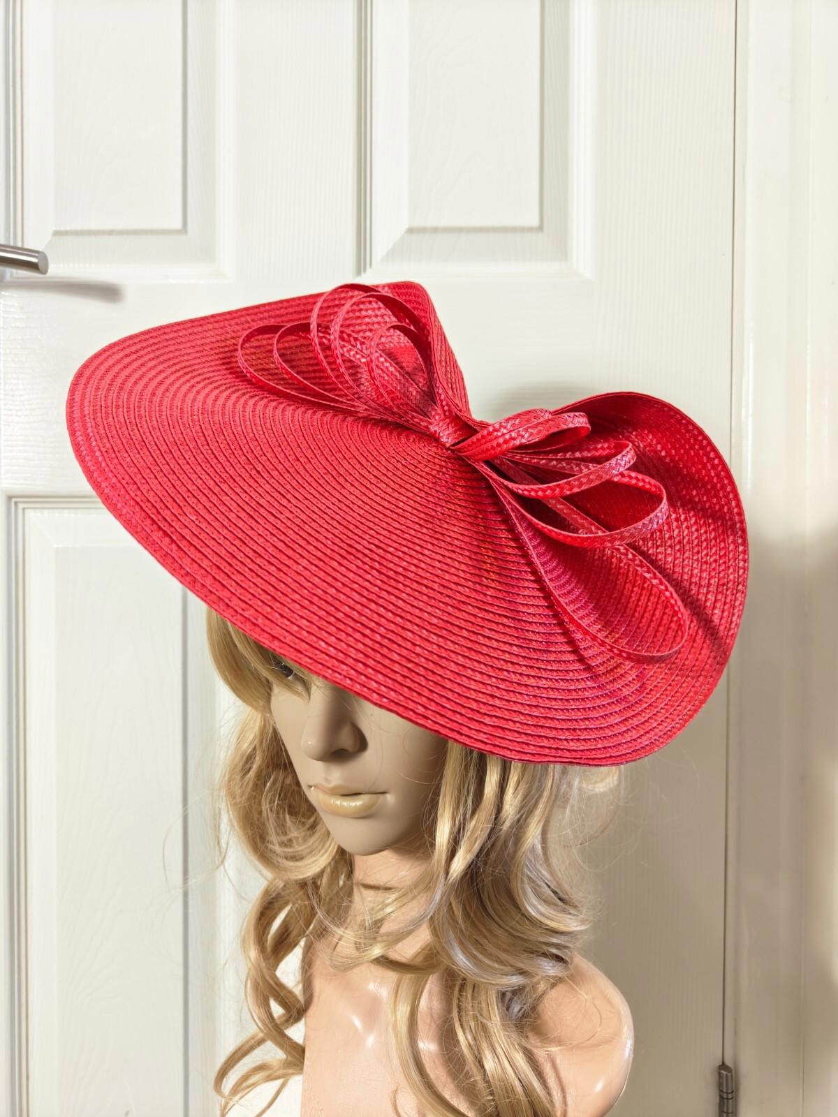 red large straw fascinator millinery burlesque headband wedding hat