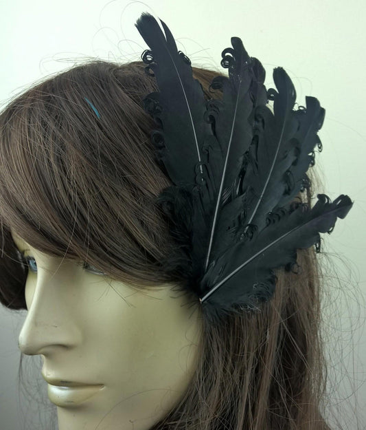 black feather fascinator millinery hair clip wedding piece ascot race dance x