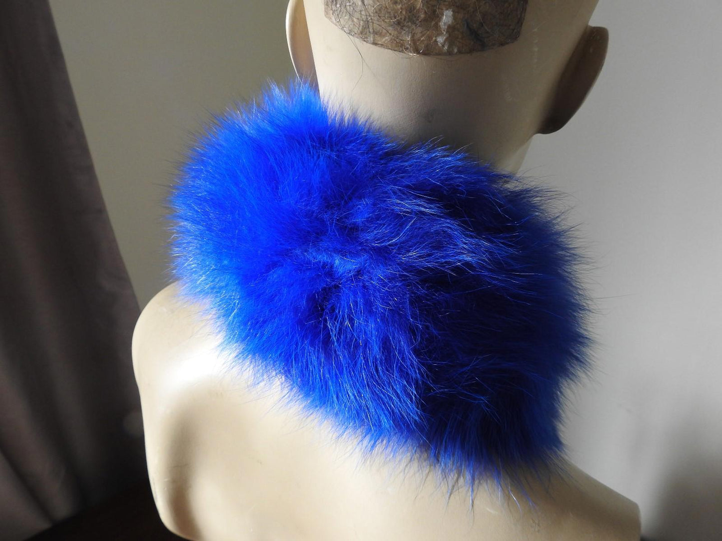 electric blue real genuine Chinese fox fur pelt collar scarf satin lining