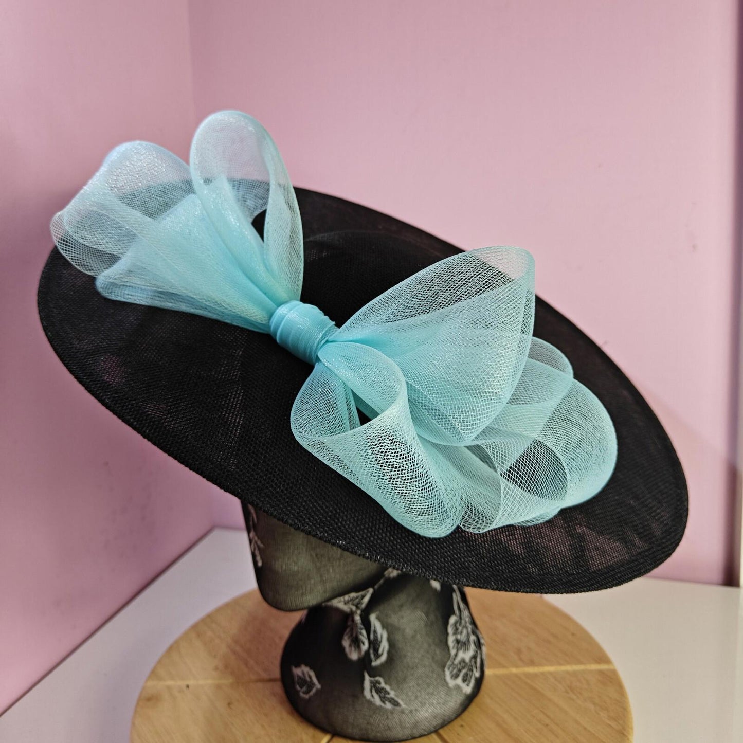 black blue large fascinator wedding hat  Kentucky Derby Royal Ascot bow