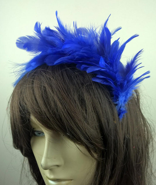 royal blue feather headband fascinator hair band wedding bridal race party ascot