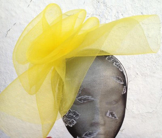yellow fascinator millinery burlesque wedding hat ascot race bridal party hair