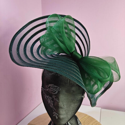 green bow fascinator millinery wedding hat Kentucky Derby Royal Ascot