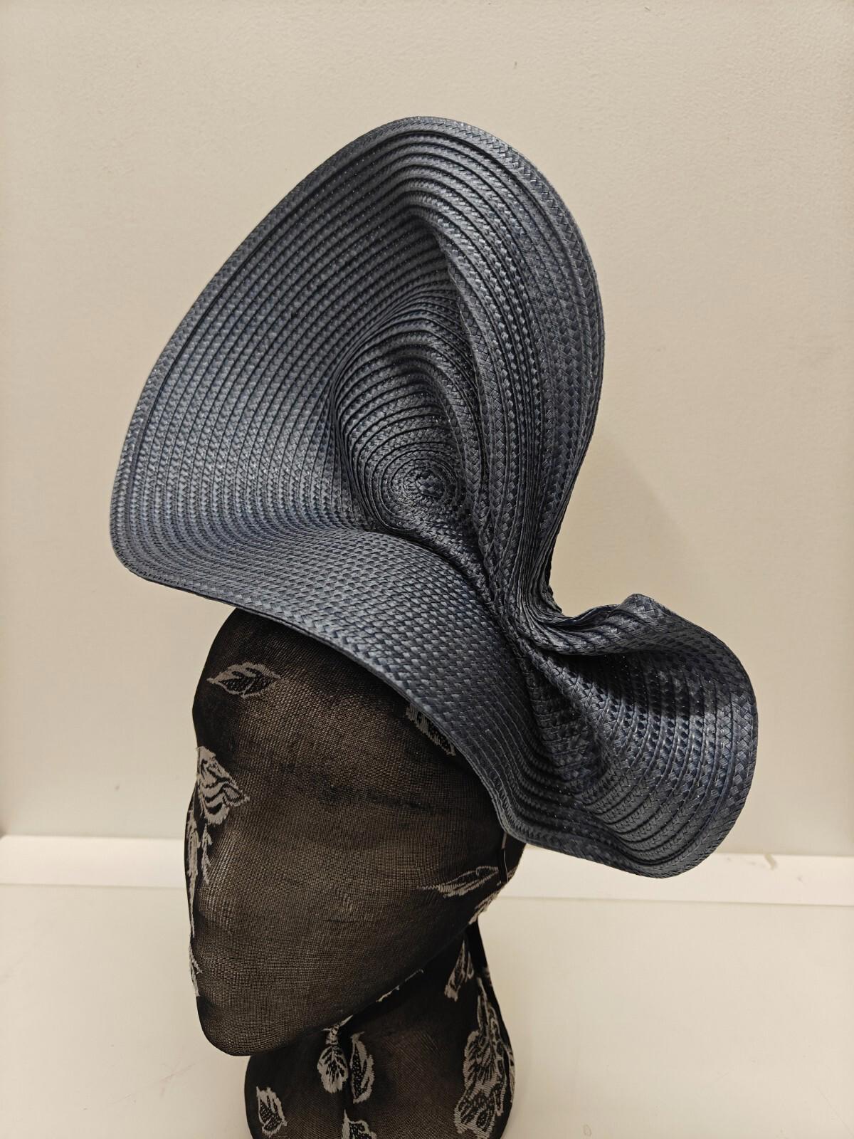 steel blue large straw fascinator millinery burlesque headband wedding hat