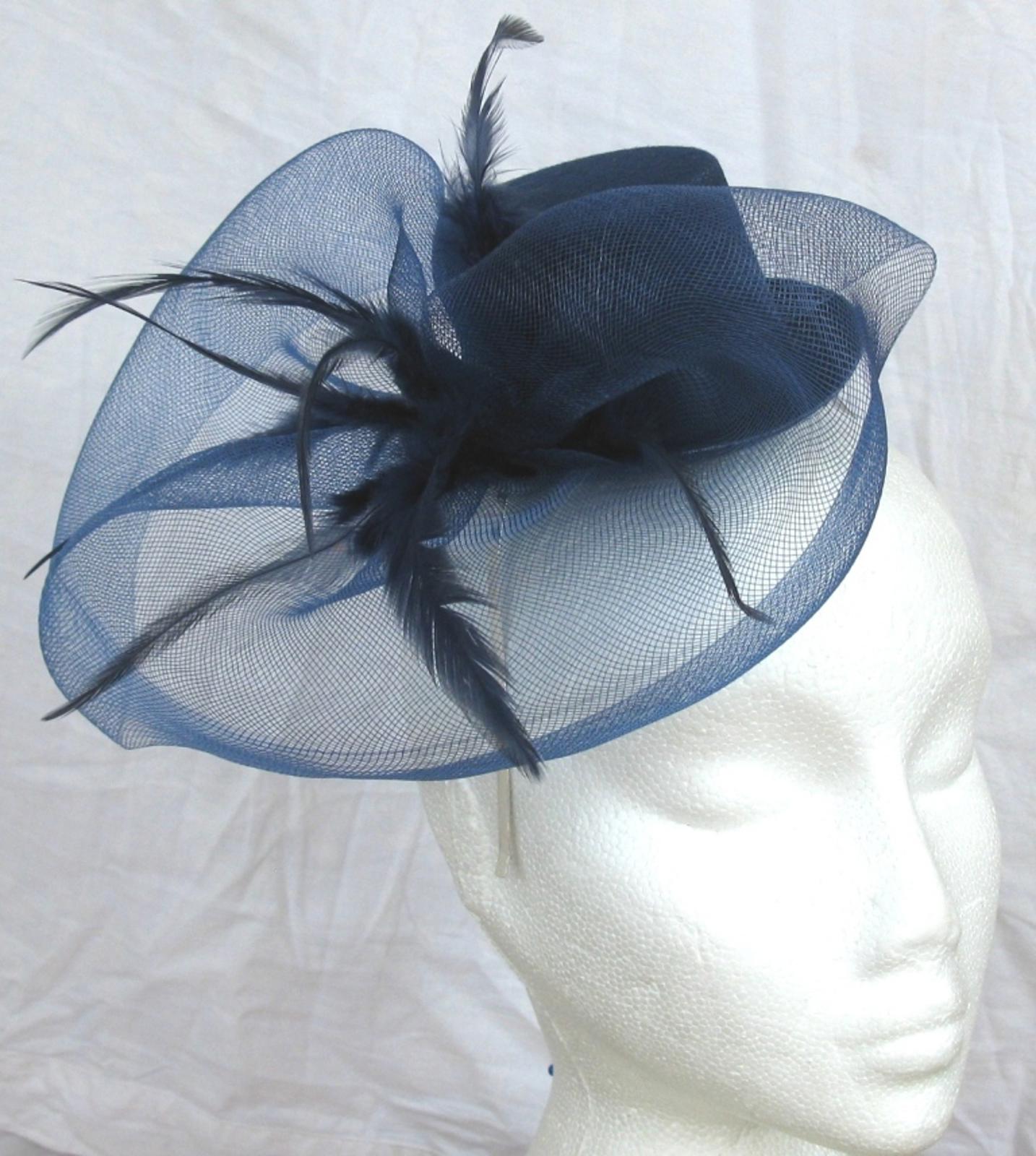 navy mini top hat fascinator feather headband wedding