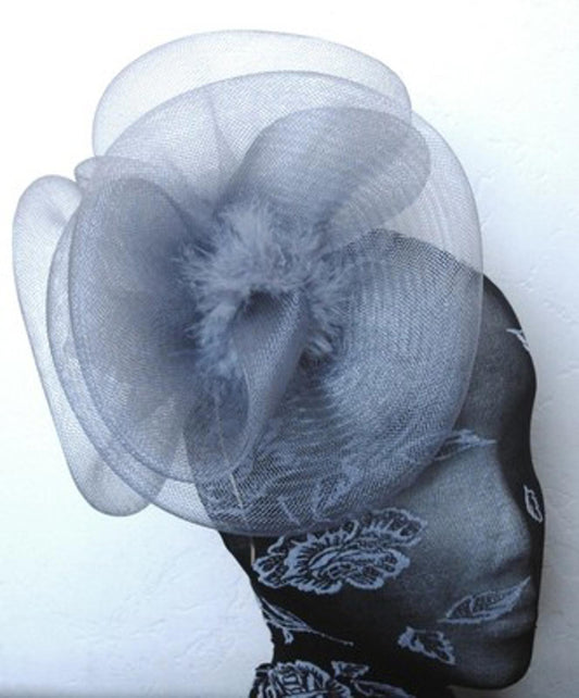 grey feather fascinator millinery burlesque headband wedding hat hair piece 1