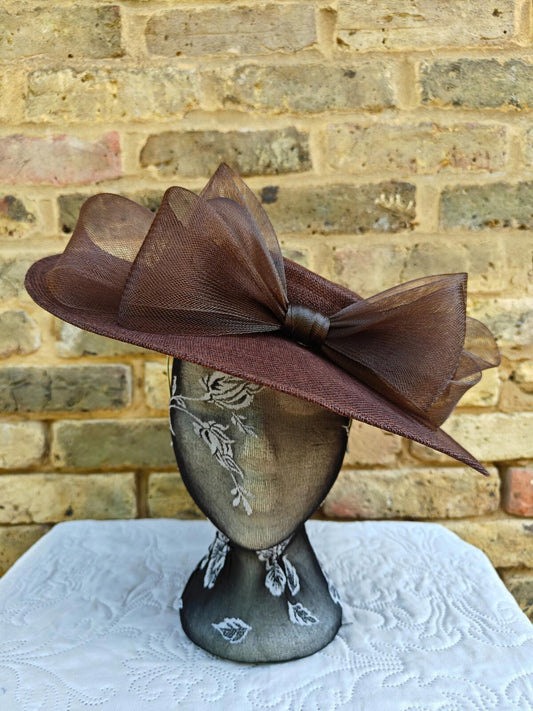 brown large fascinator wedding hat  Kentucky Derby Royal Ascot bow