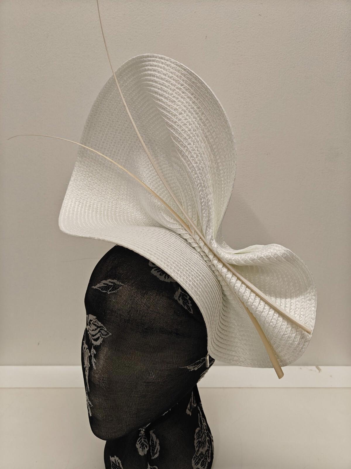 white large straw fascinator ostrich quill spine millinery headband wedding hat