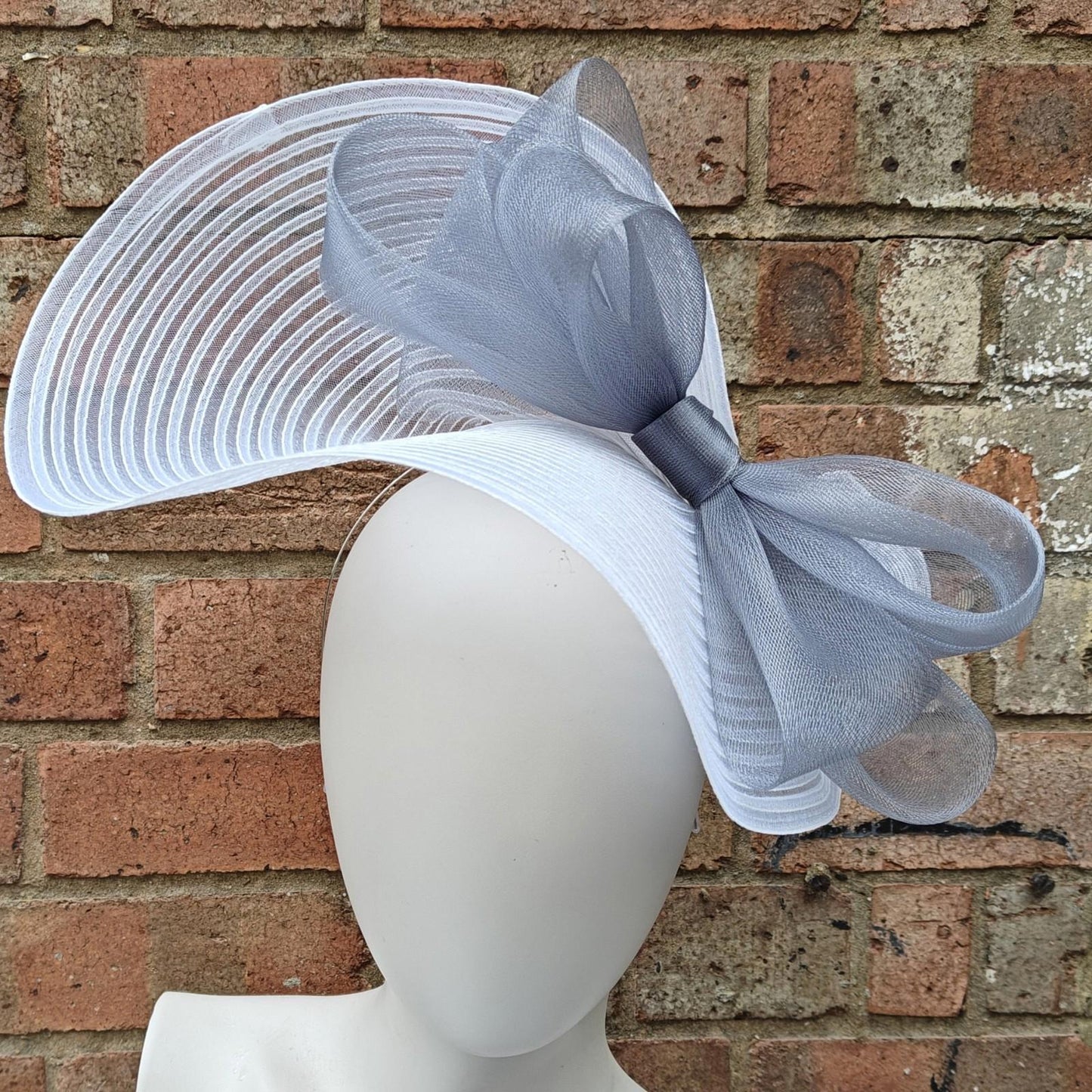 white grey bow crinoline fascinator millinery headband wedding hat party cosplay