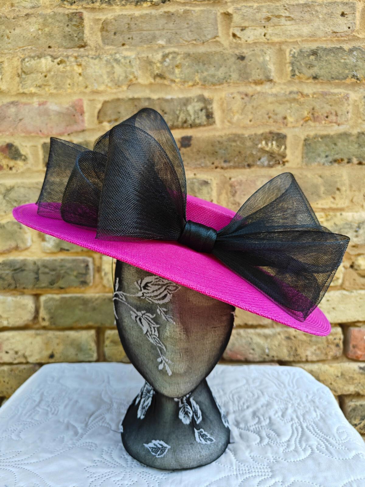 dark pink black large fascinator wedding hat  Kentucky Derby Royal Ascot bow