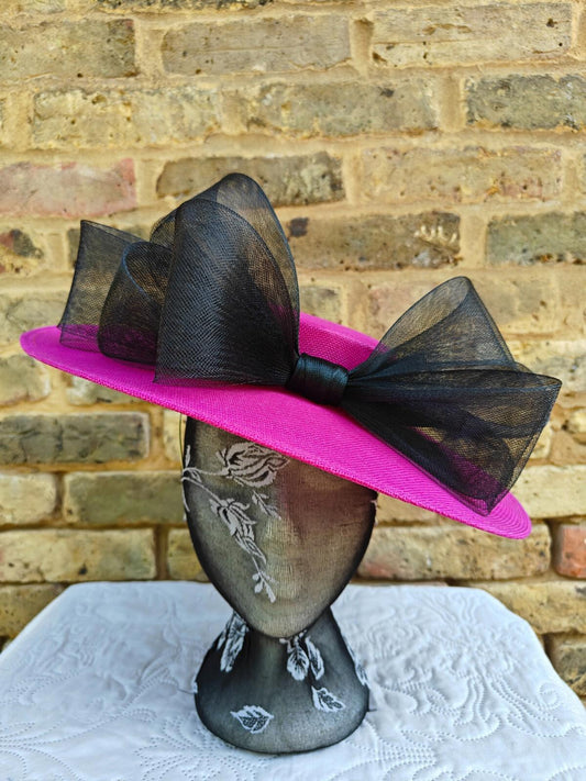 dark pink black large fascinator wedding hat  Kentucky Derby Royal Ascot bow