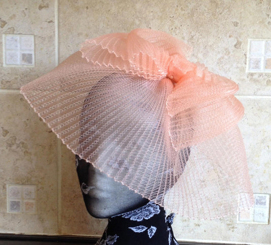 Peach coral nude fascinator millinery burlesque wedding hat ascot race bridal