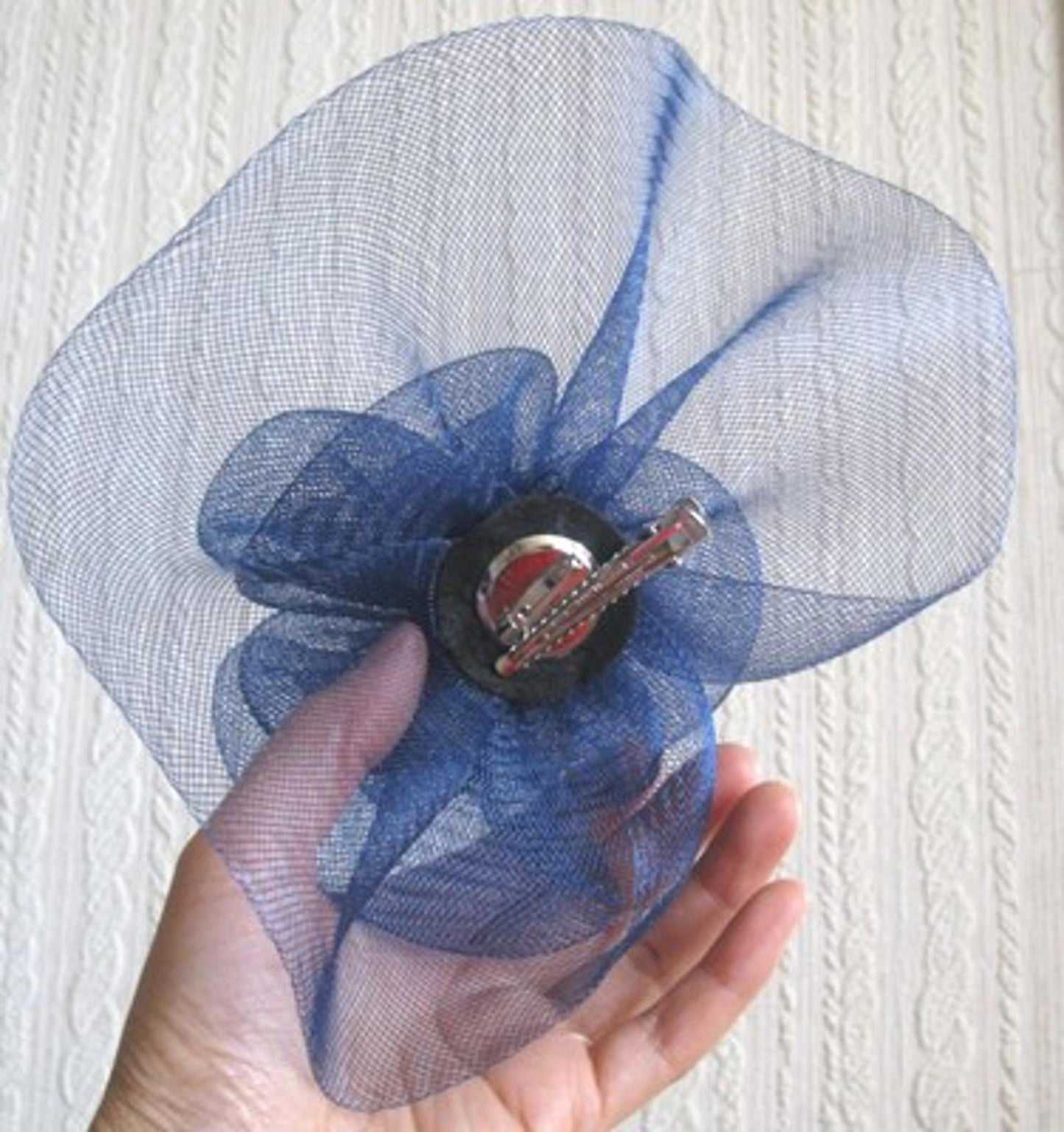 navy blue flower fascinator millinery  brooch clip wedding hat bridal ascot race