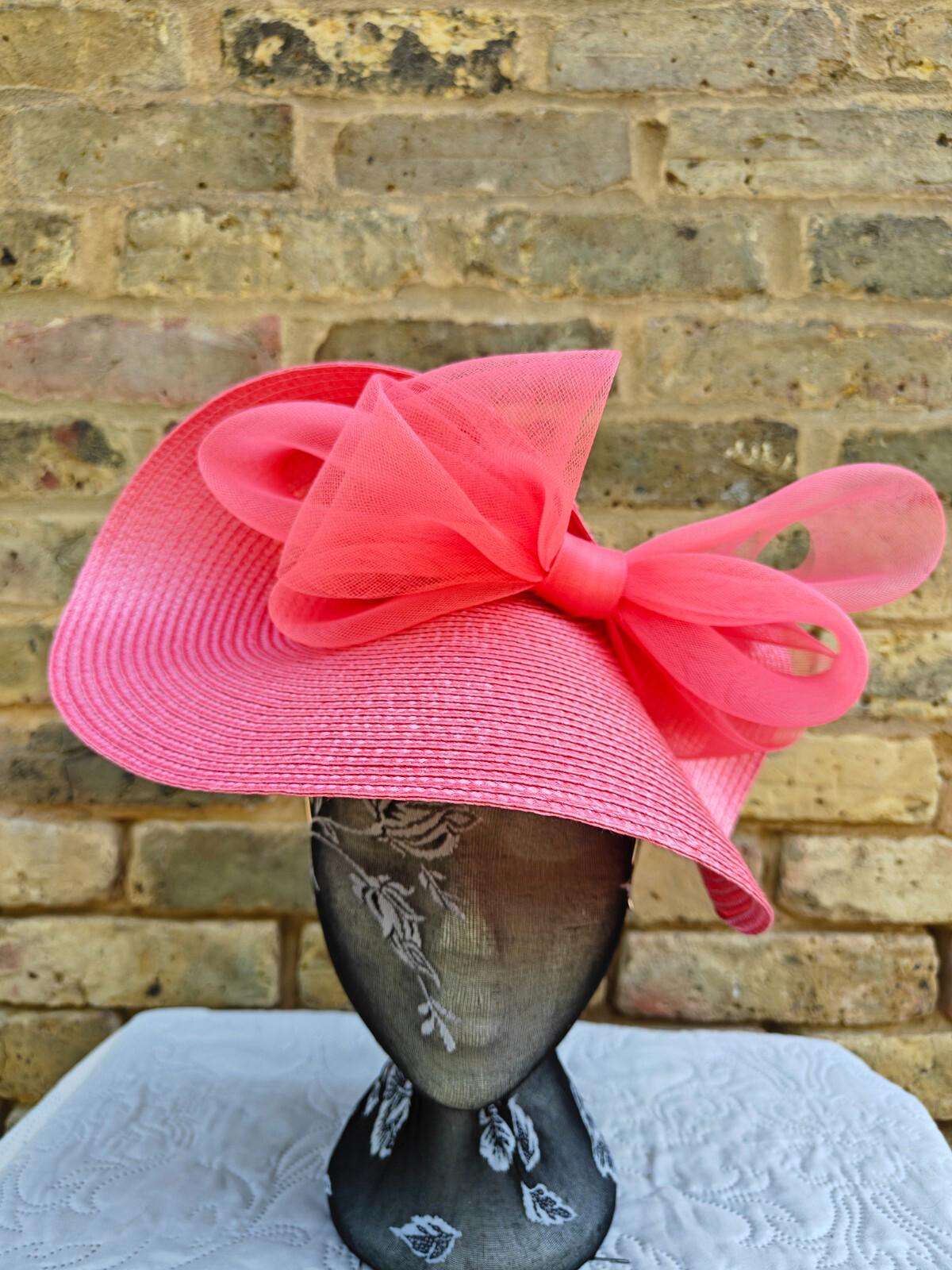 coral pink large straw fascinator millinery headband wedding hat ascot