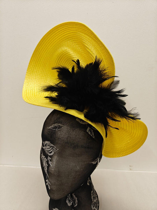 yellow black flower large straw fascinator millinery burlesque headband wedding