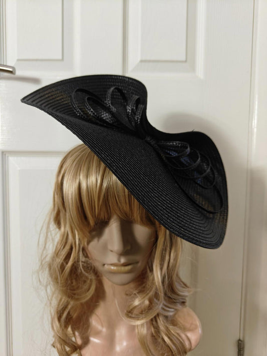 black large straw fascinator millinery burlesque headband wedding hat