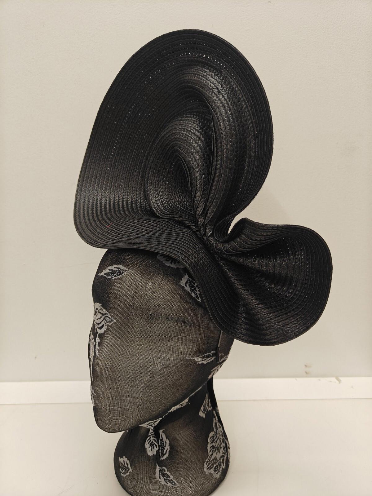 black large straw fascinator millinery burlesque headband wedding hat