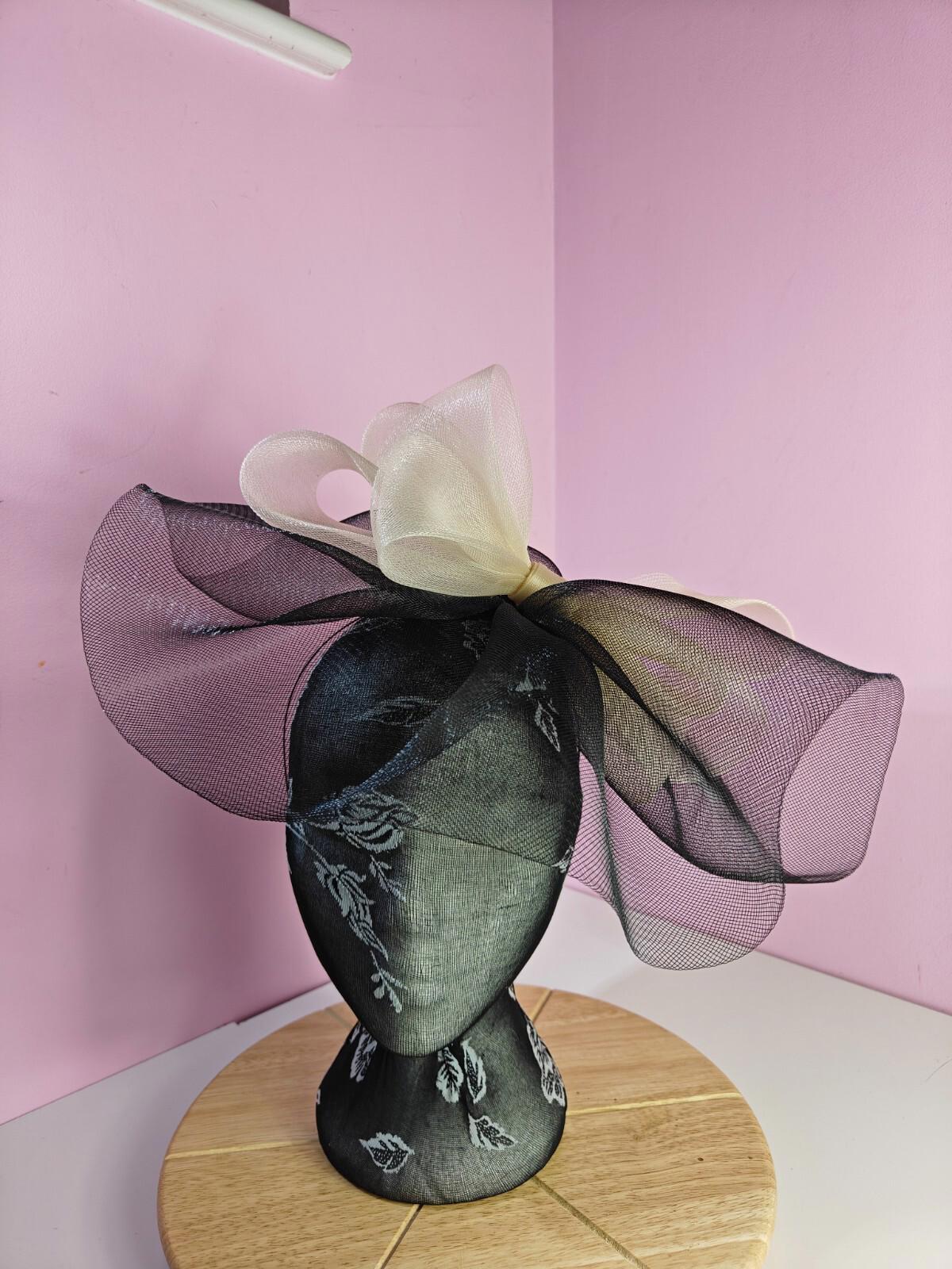 black cream fascinator millinery headband derby wedding hat ascot race