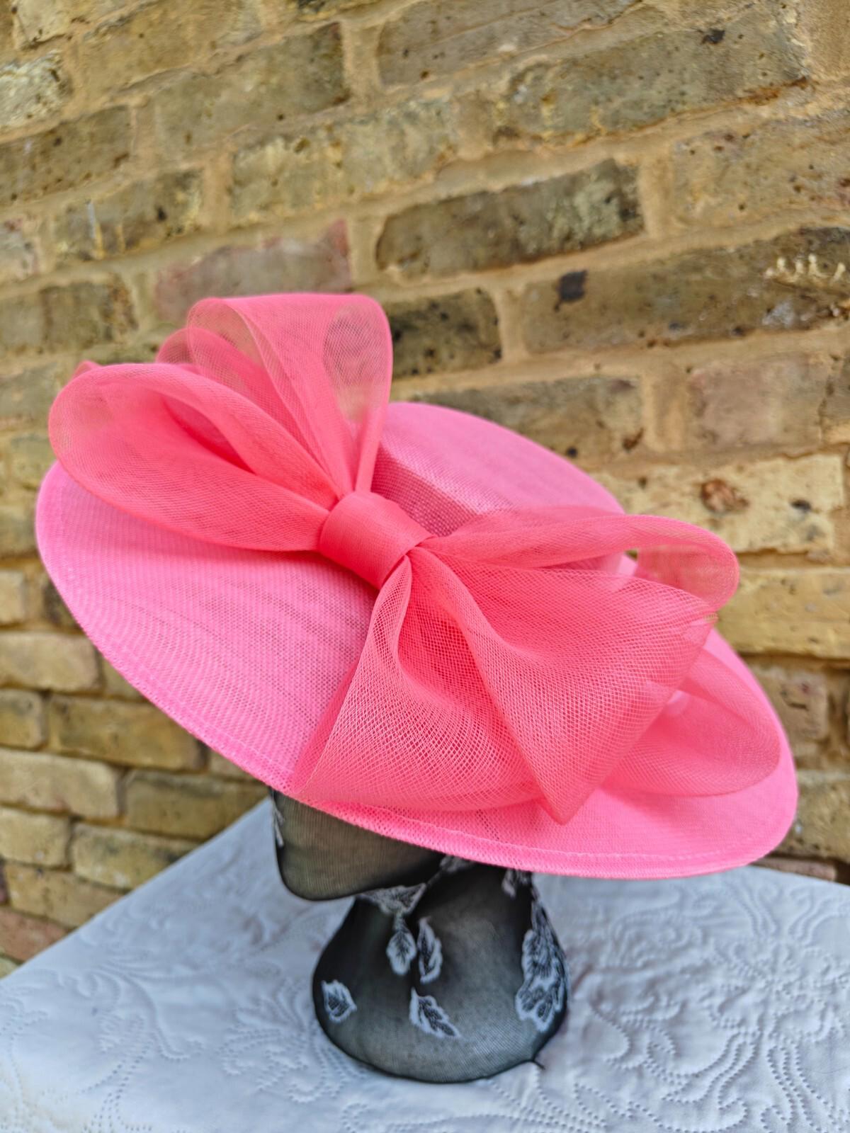 coral pink large fascinator wedding hat  Kentucky Derby Royal Ascot bow