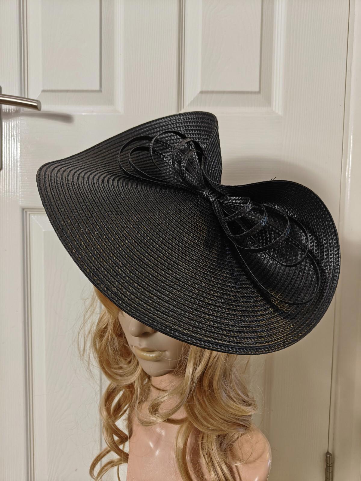 black large straw fascinator millinery burlesque headband wedding hat