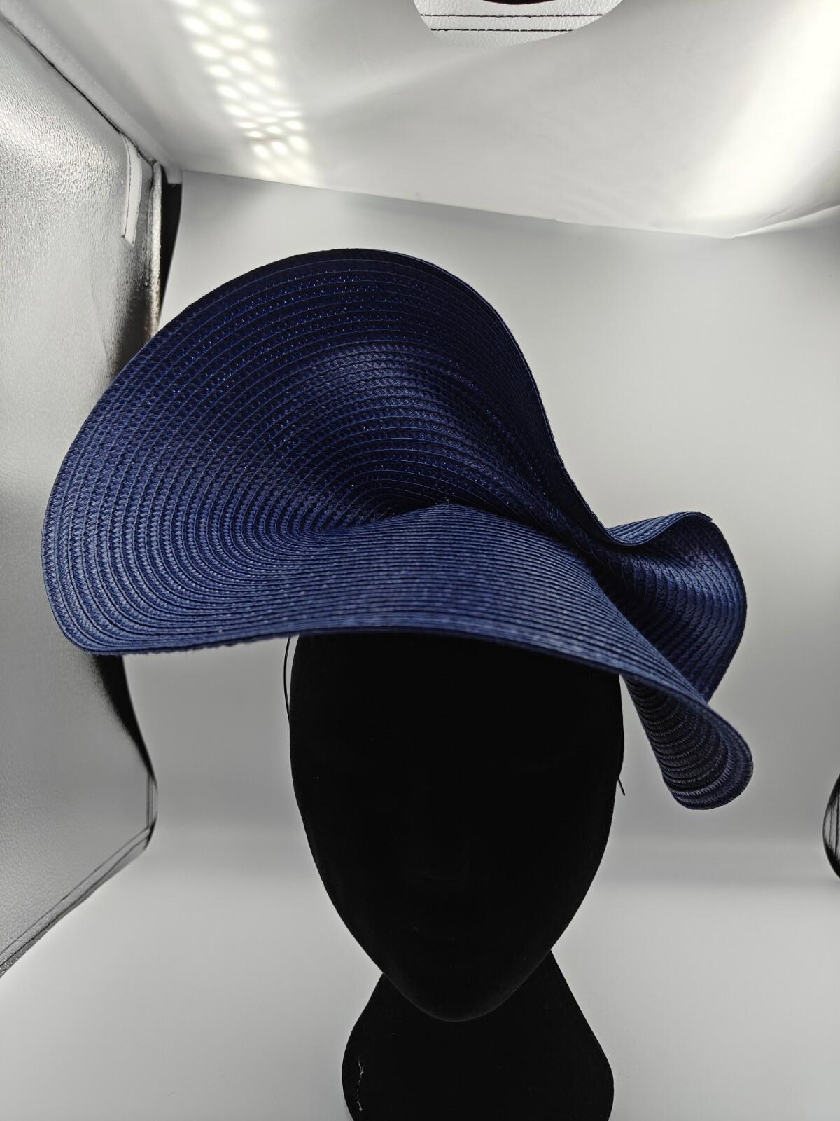 navy blue large straw fascinator millinery burlesque headband wedding hat