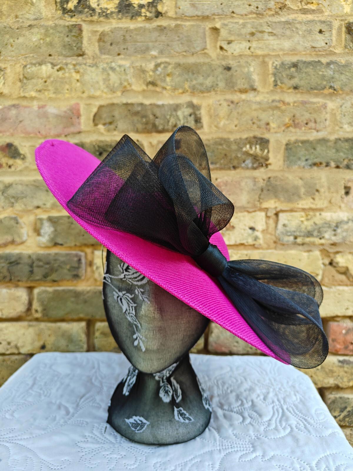 pink black large fascinator wedding hat  Kentucky Derby Royal Ascot bow