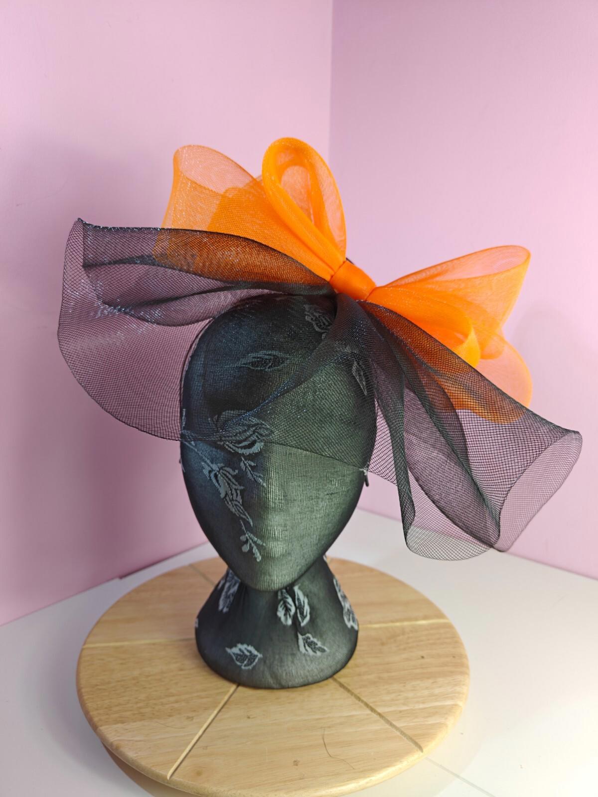 black orange fascinator millinery headband derby wedding hat ascot race