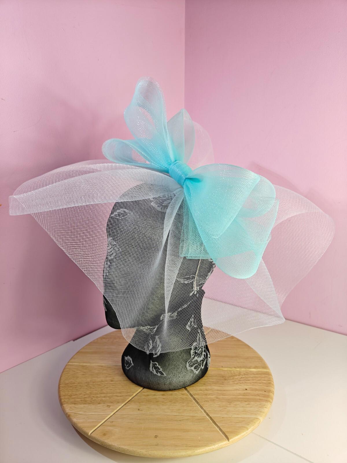 white light blue fascinator millinery headband derby wedding hat ascot race