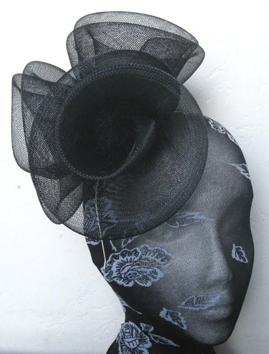 black fascinator millinery burlesque wedding hat hair piece ascot race bridal