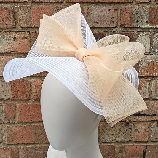 white nude peach bow crinoline fascinator millinery headband wedding hat party cosplay