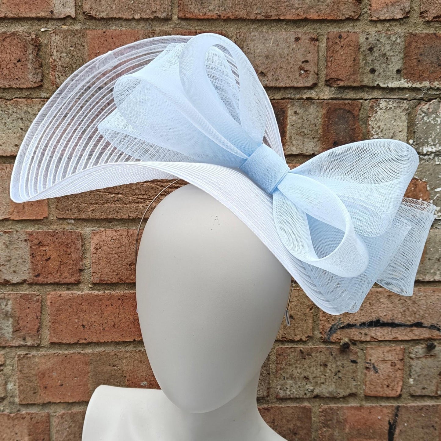 white baby blue bow crinoline fascinator millinery headband wedding hat party cosplay