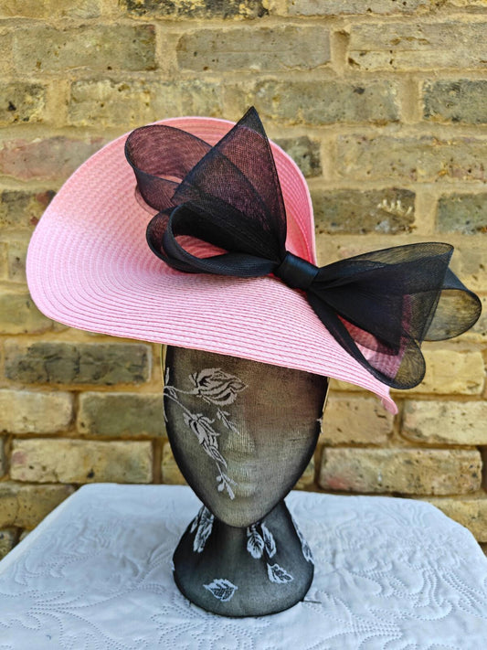 light pink black large straw fascinator millinery headband wedding hat ascot