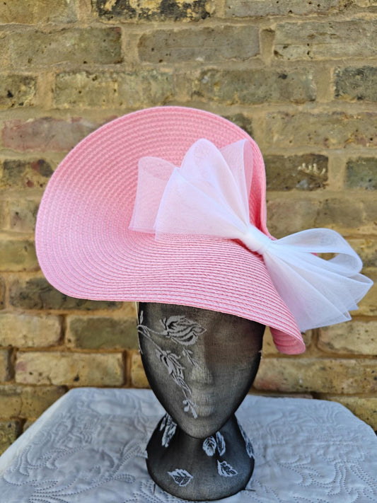 light pink white large straw fascinator millinery headband wedding hat ascot