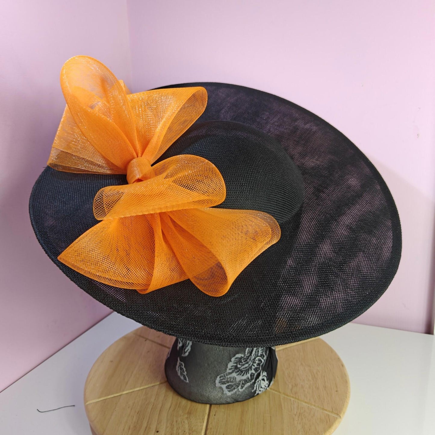 black orange large fascinator wedding hat  Kentucky Derby Royal Ascot bow