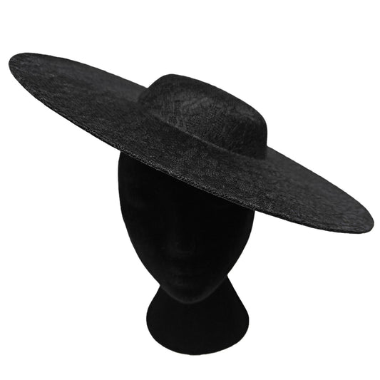 black lace large wide brim DIY fascinator base wedding hat Kentucky Derby Ascot