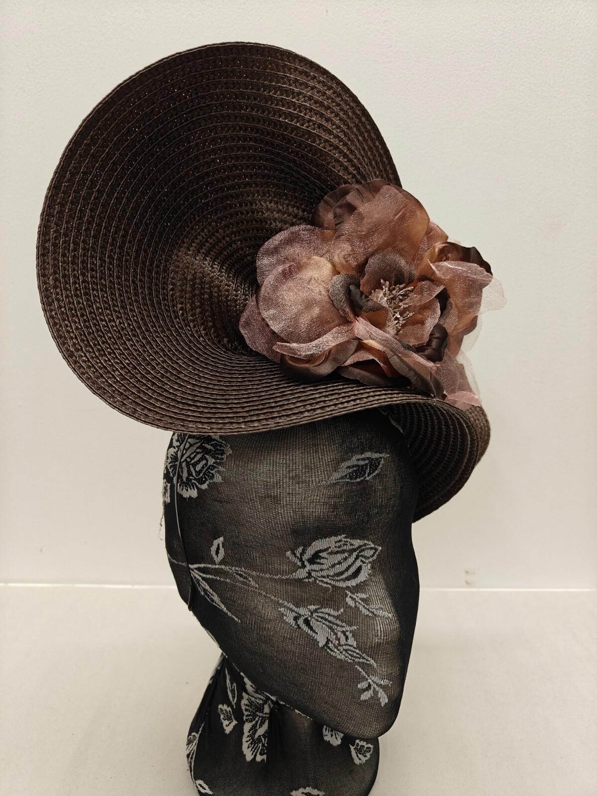 brown flower large straw fascinator millinery burlesque headband wedding hat