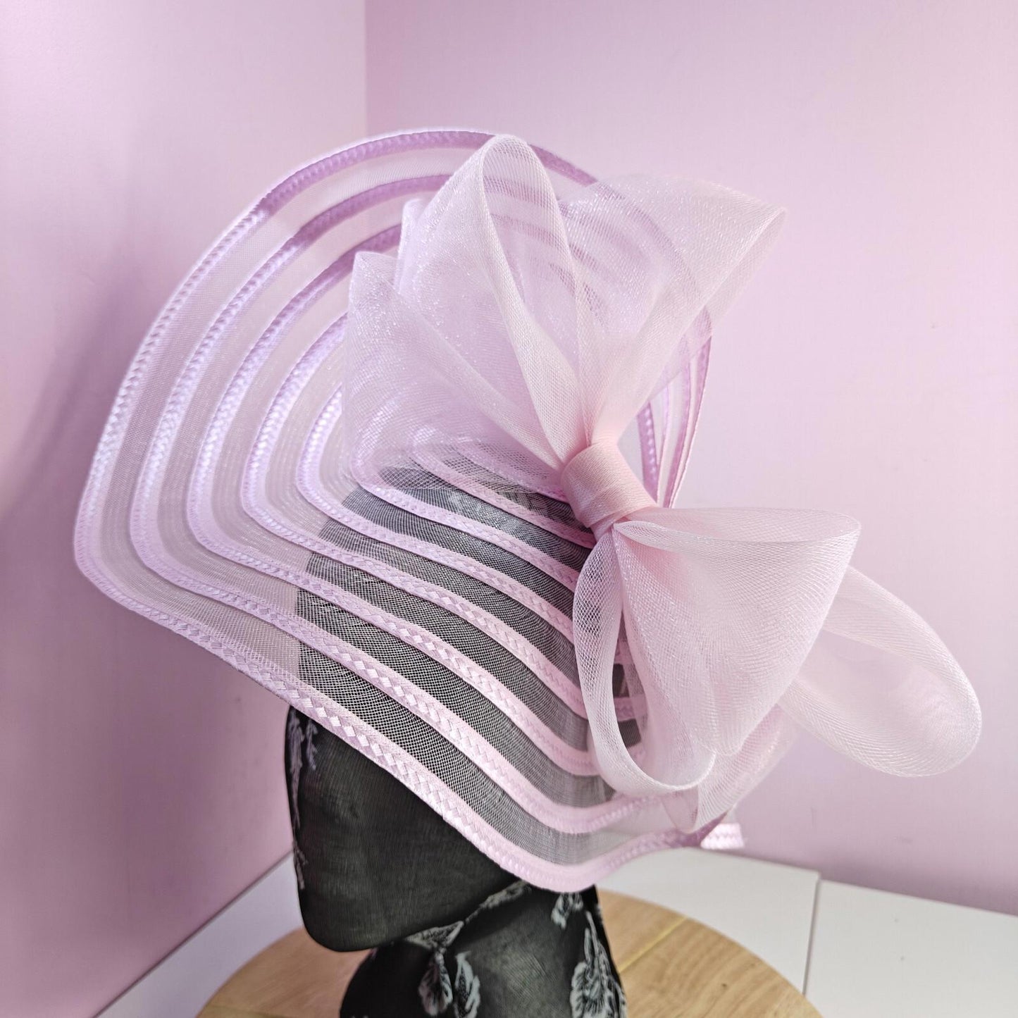 light pink bow fascinator millinery wedding hat Kentucky Derby Royal Ascot