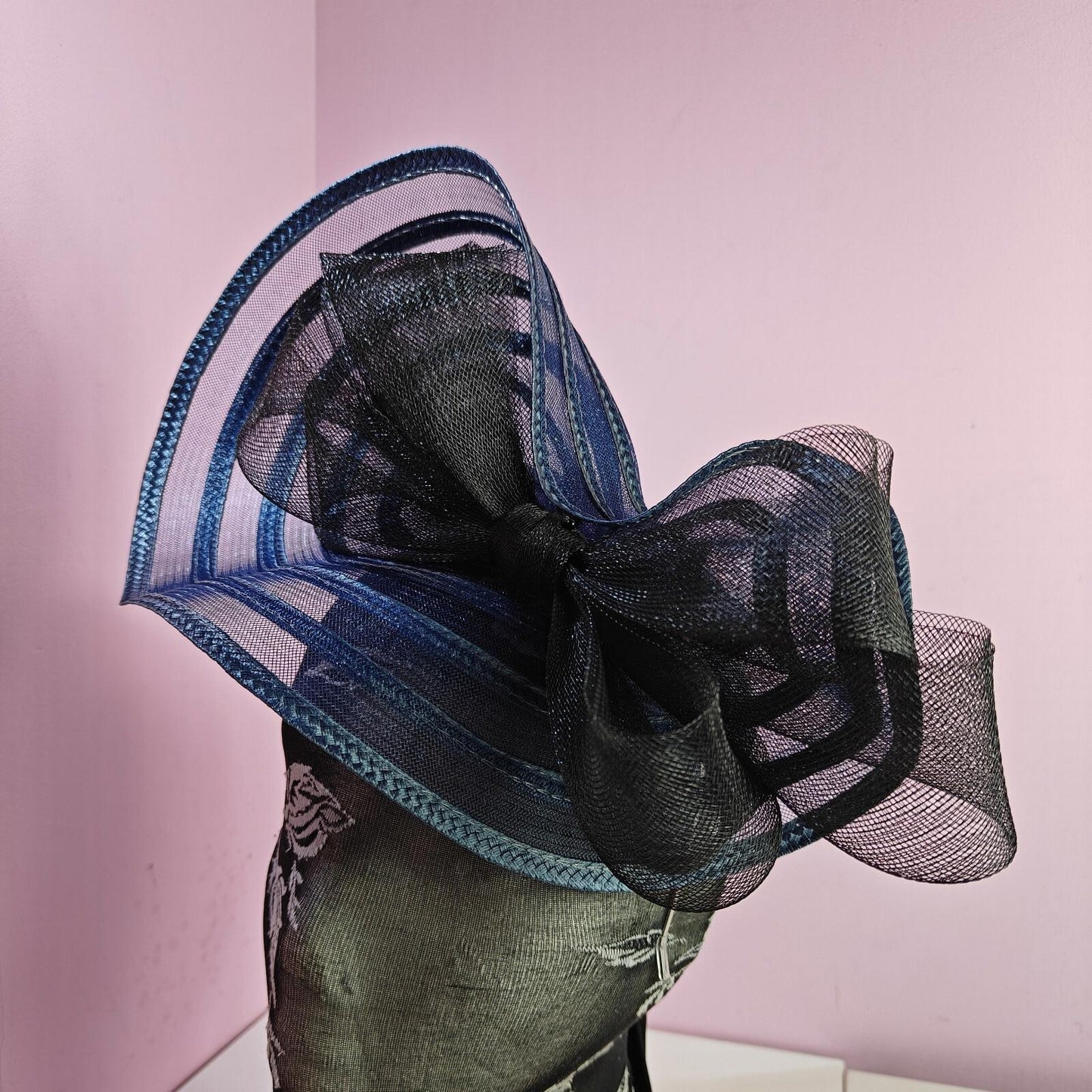 Navy blue black bow fascinator wedding hat Kentucky Derby Royal Ascot