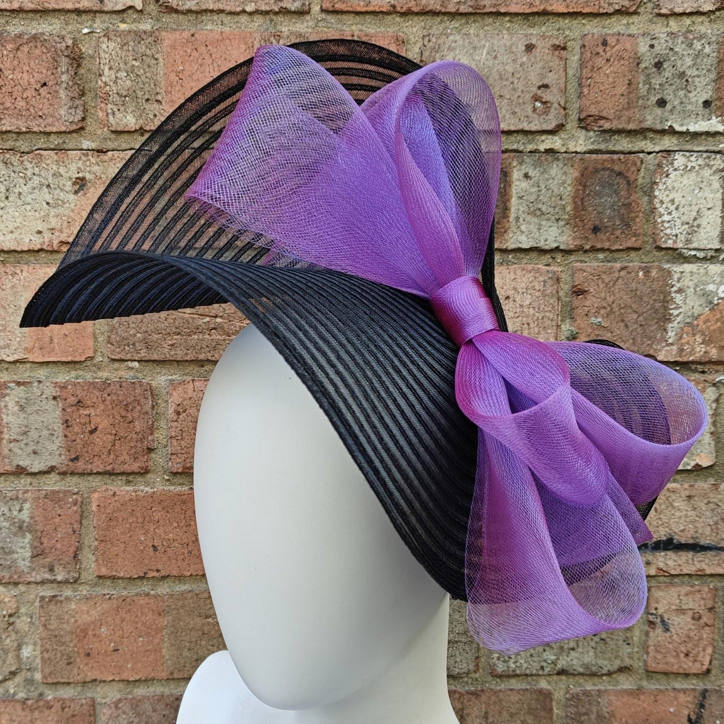 black purple bow crinoline fascinator millinery headband wedding hat ascot
