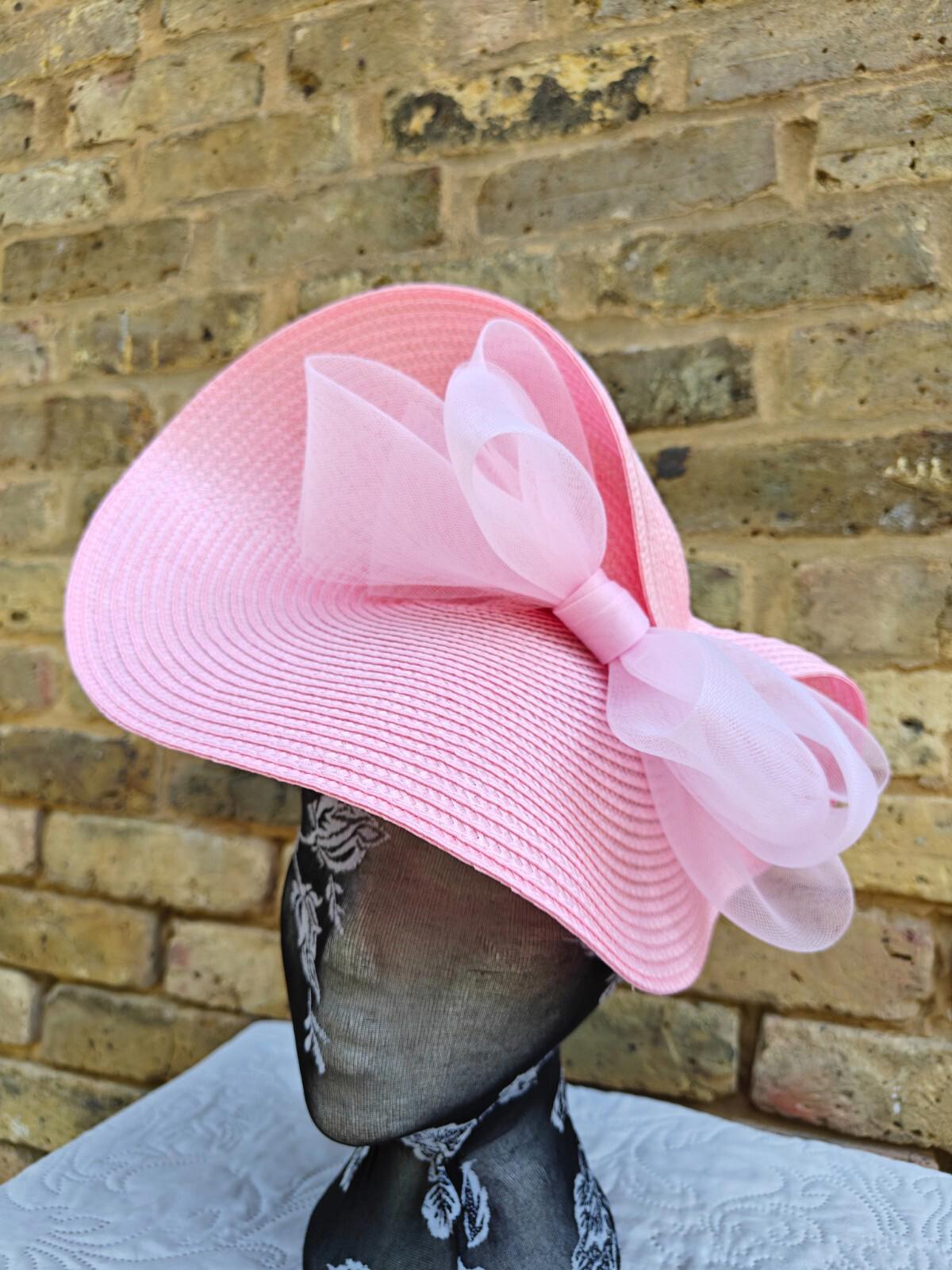light pink large straw fascinator millinery headband wedding hat ascot