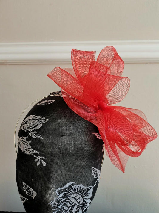 red fascinator millinery burlesque headband wedding hat hair piece race ascot