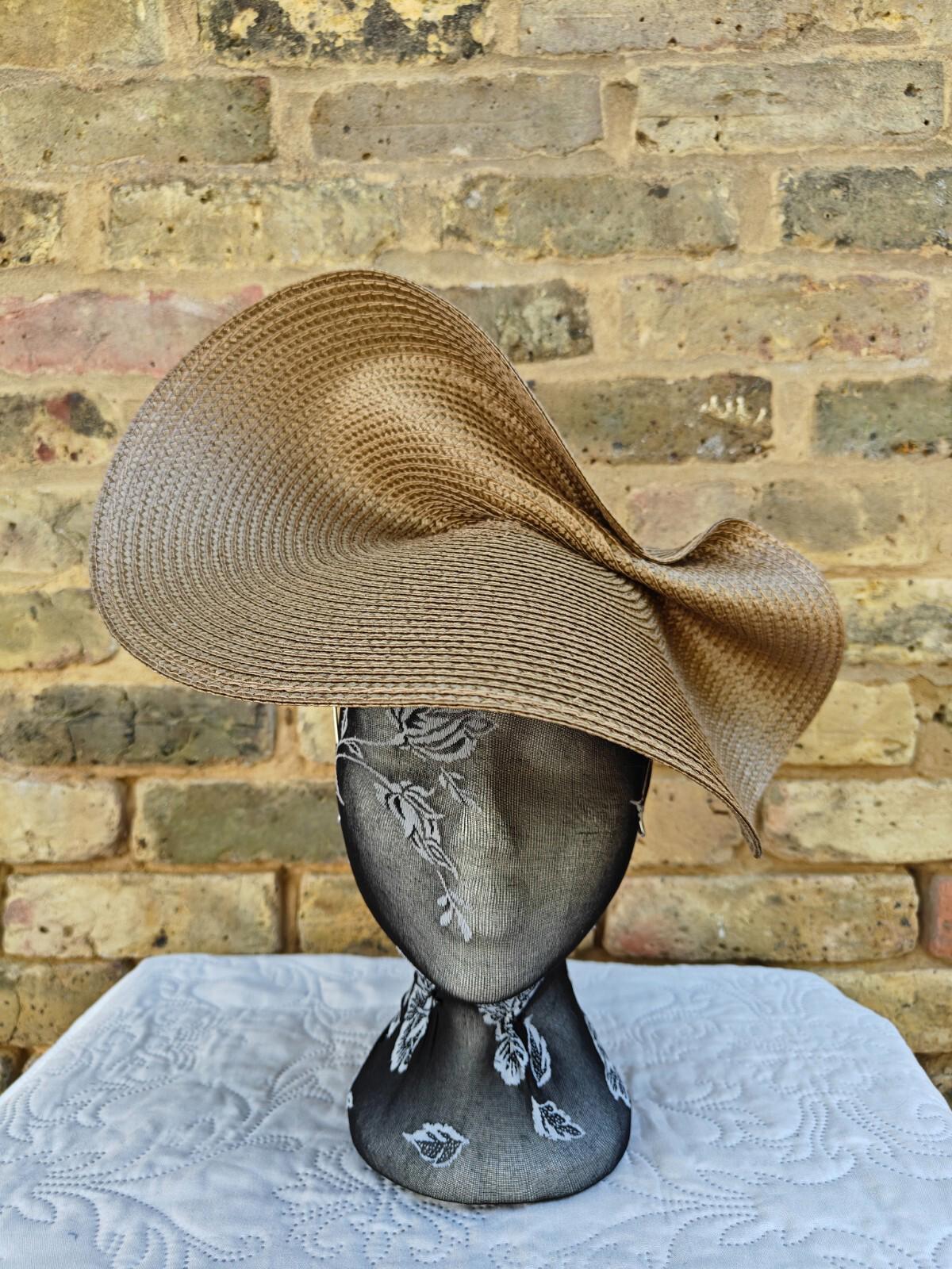 beige brown large straw fascinator millinery headband wedding hat ascot
