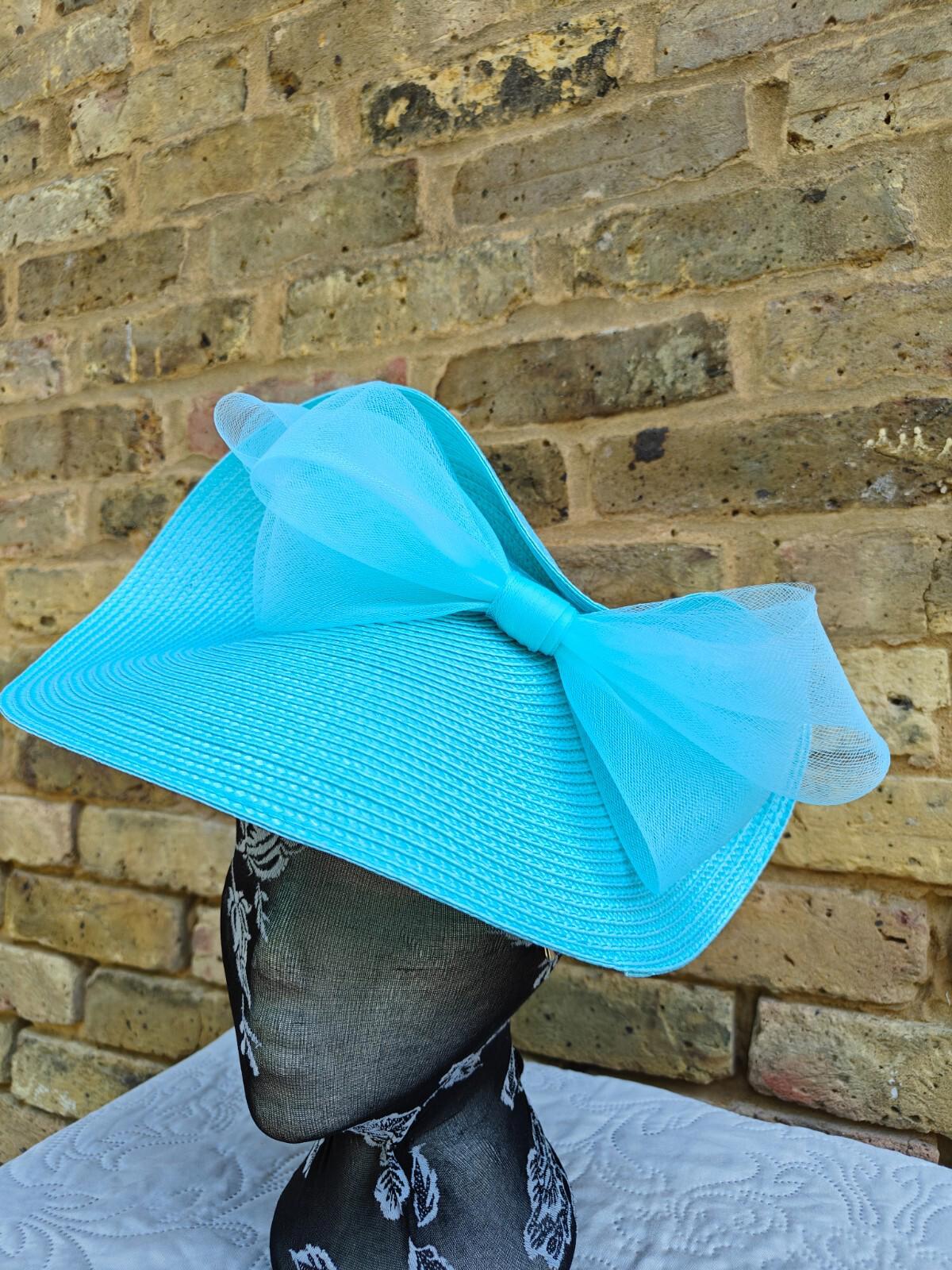 turquoise large straw fascinator millinery headband wedding hat ascot